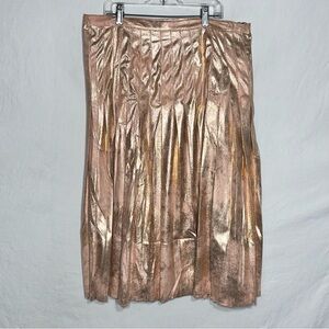Du Jour Rose Gold Metallic Pleated Midi Skirt Pink Party Shimmer Size 10